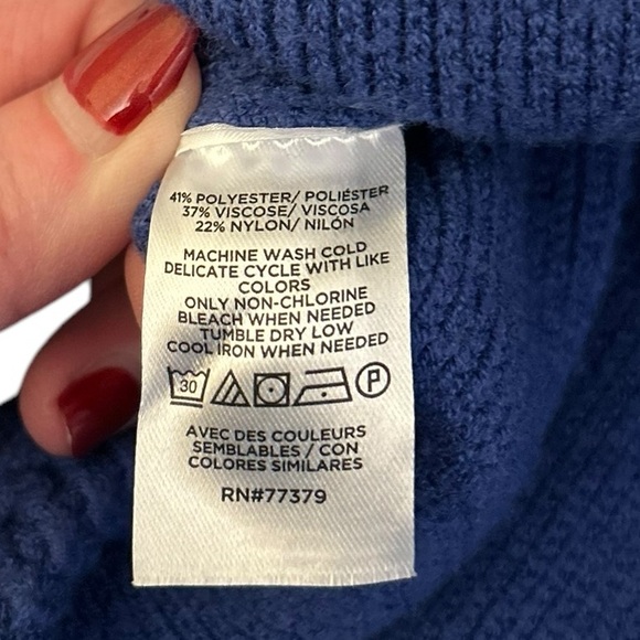 NWOT Ann Taylor Braided Trim Sweater Jacket Blue w Gold Buttons Sz Large - Picture 9 of 11